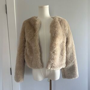 H&M Women's Plush Faux Fur Jacket in Light Beige